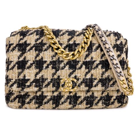 chanel 19 small houndstooth beige tweed flap bag|chanel handbags canada.